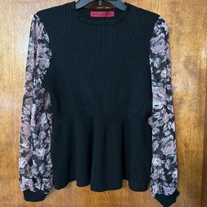 Scarlett Black Top with Floral Sleeves